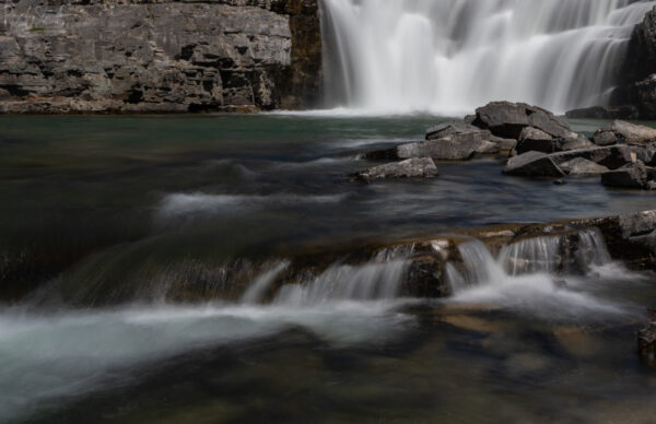 Close up of Kootenai falls with the silky look of a long exposure