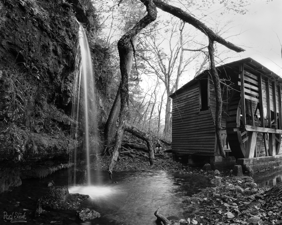 Old mill, B&W, Waterfall